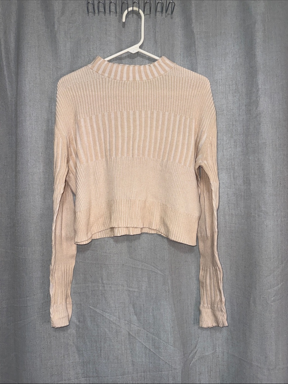 American Eagle Cropped Wide-Ribbed Mock Neck Sweater Blush Pink